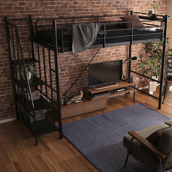 BROOK・Versatile Vintage Loft Bed with Stairs: Adjustable Height & Built-in Charging