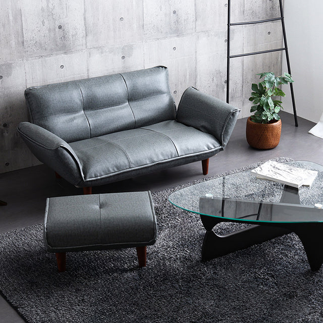 Lukas・Vintage-Style 2-Seater Reclining Couch and Ottoman Set