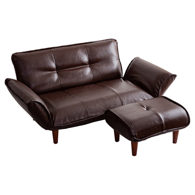 Lukas・Vintage-Style 2-Seater Reclining Couch and Ottoman Set
