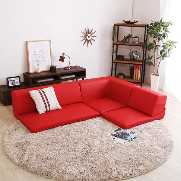 Lapageria・Modular Low Corner Sofa in Leather-Style PVC: Reclining & Made in Japan