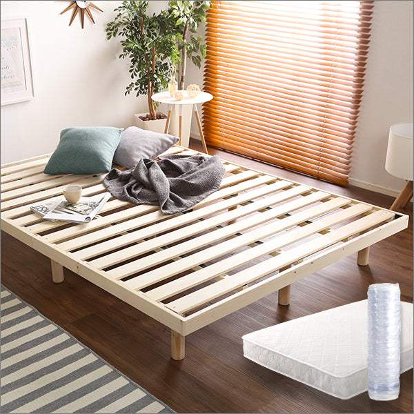 LILITTA・3段階高さ調節 脚付きすのこベッド(ダブル) 【リリッタ】(ポケットコイルロールマットレス付き) - DEGUTI
