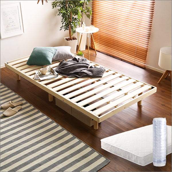 LILITTA・3段階高さ調節 脚付きすのこベッド(シングル) 【リリッタ】(ポケットコイルロールマットレス付き) - DEGUTI