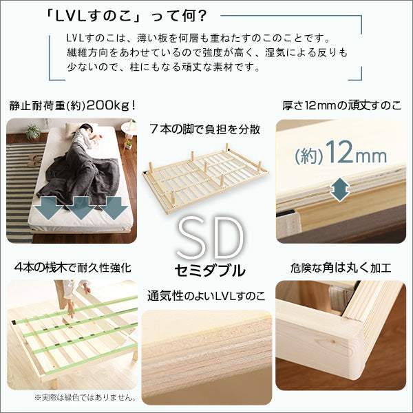 LILITTA・3段階高さ調節 脚付きすのこベッド【リリッタ】(ポケットコイルロールマットレス付き) セミダブル - DEGUTI