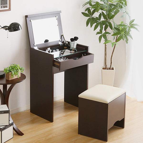 Rouge・コンパクト収納ドレッサー スツール 2点セット コンセント付き【ルージュ】