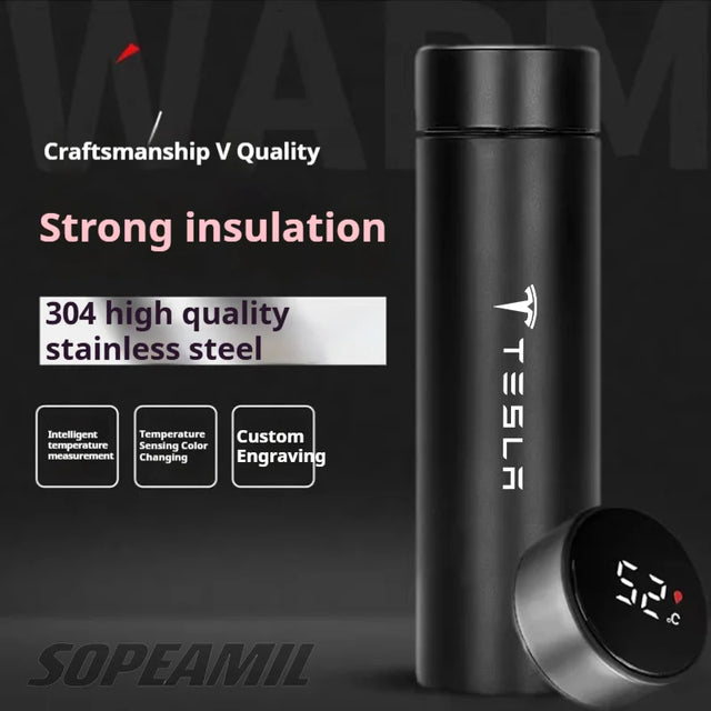 Tesla Car Vacuum Cup Thermos Mug Temperature Display