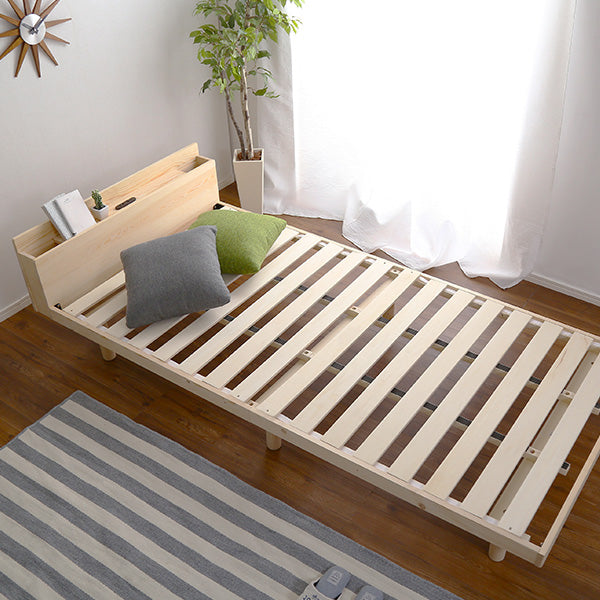 LILITTA・Adjustable Pine Wood Slatted Bed with Headboard Shelf (Semi-Double)