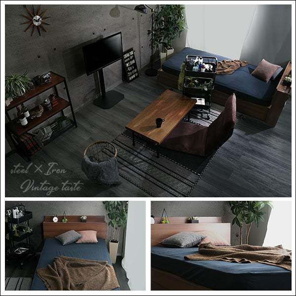 BROOK Semi-double Bed・棚・収納付きヴィンテージチェストベッド セミダブル